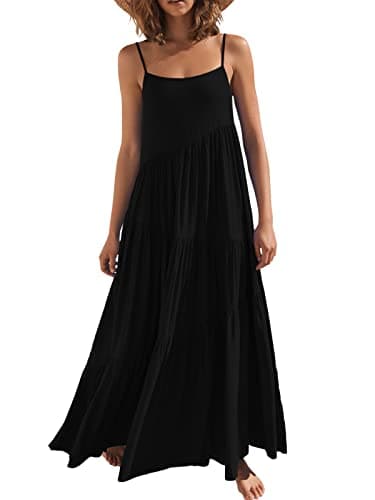 ANRABESS Women Summer Casual Loose Sleeveless Sundress Spaghetti Strap Flowy Boho Linen Beach Vacation Maxi Long Dress Black Large - Image 1