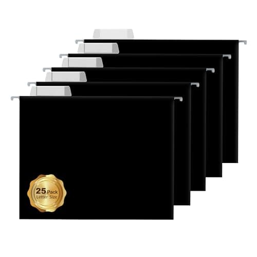 25 Packs Hanging File Folders,Black Letter Size File Folder,Designed for Bulky Files,Filing Cabinet,1/5 Adjustable Tabs for Office,School,Home - Image 1