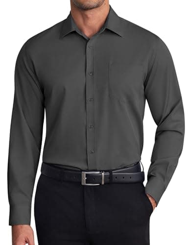 COOFANDY Long Sleeve Button Shirts for Men Wrinkle Free Oxford Shirt Business Casual Shirt Dark Grey - Image 1