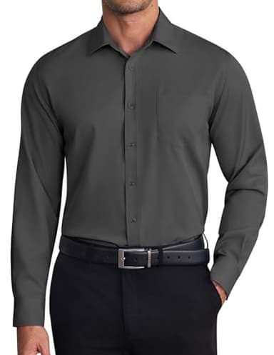 COOFANDY Long Sleeve Button Shirts for Men Wrinkle Free Oxford Shirt Business Casual Shirt Dark Grey - Image 1