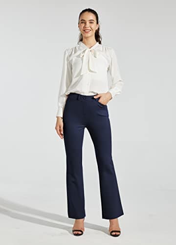 Willit 28" Women's Yoga Dress Pants Bootcut Stretch Work Slacks Office Business Casual Pants Belt Loops 4 Pockets Petite Navy Blue S - Image 6