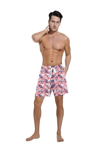 Camdoria Mens Swim Trunks with Compression Liner Swim Shorts Quick Dry Beach Shorts for Men 7 inch Board Shorts 2 in 1 with Zipper Pockets Pink - Image 6