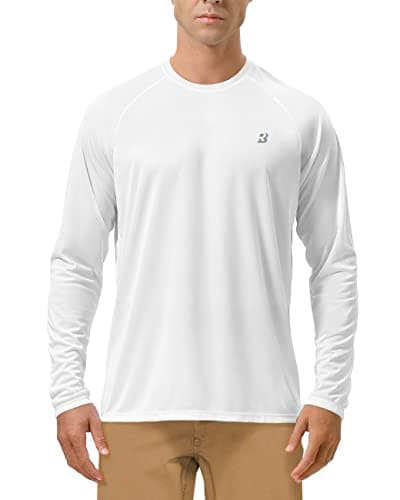 Roadbox Mens UPF 50+ UV Sun Protection Shirts Outdoor Long Sleeve SPF Diving Rash Guard for Fishing Hiking Swimming White - Image 1