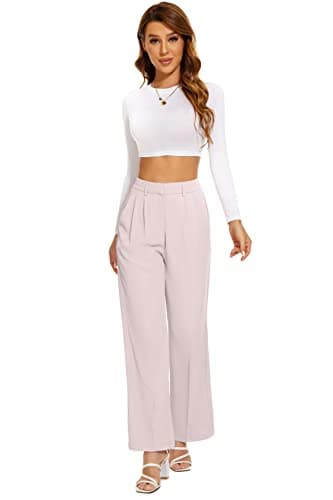 FUNYYZO Women's Wide Leg Pants High Elastic Waisted in The Back Business Work Trousers Long Straight Suit Pants - Image 2