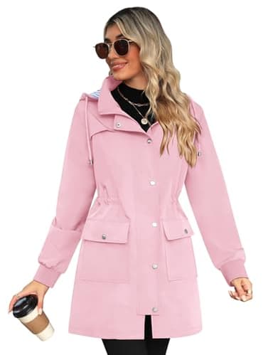 Bloggerlove Womens Rain Jacket Lightweight Raincoats Waterproof with Hood Outdoor Active Rain Coat Long Spring Jackets Pink S - Image 4