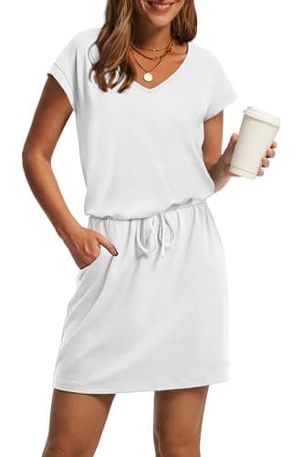 OFEEFAN White Dress for Women Casual Vacation Beach Graduation Dress for Women Summer Dresses for Women with Pockets 2025 M - Image 1