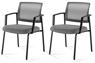 Sweetcrispy Mesh Back Stacking Arm Chairs, Upholstered Fabric Stacking Chairs, Sturdy Metal Office Chairs, Easy to Use and Store, Outdoor and Indoor, for Home, School, Party, Church, 2 Pack Grey - Image 1