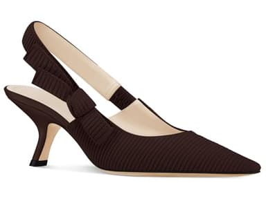 Coutgo Womens Slingback Kitten Heels Closed Pointed Toe Bowknot Knitted Slip On Work Pumps Dress Shoes, Coffee, Size 8.5 - Image 1