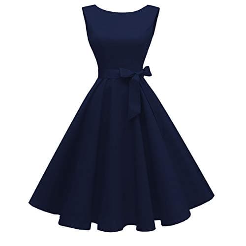 Hanpceirs Women's Boatneck Sleeveless Swing Vintage 1950s Cocktail Dress Navy Blue S - Image 1