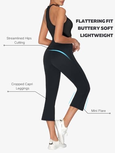 Sunzel Sunzfly Mini Flare Capris Leggings for Women, High Waist Bootcut Yoga Pants, Tummy Control Cropped Flared Workout Pant 21" Black X-Large - Image 2