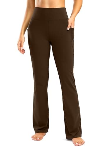 28"/30"/32"/34" Inseam Women's Bootcut Yoga Pants Long Bootleg High-Waisted Flare Pants with Pockets(Coffee Brown,30-XL) - Image 2