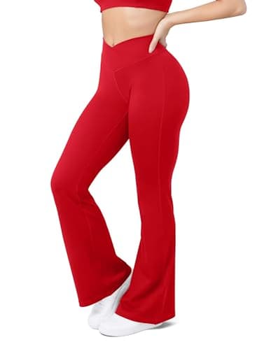 HEGALY Women's Flare Yoga Pants - Crossover Flare Leggings Buttery Soft High Waisted Workout Casual Bootcut Pants Dark Red - Image 2