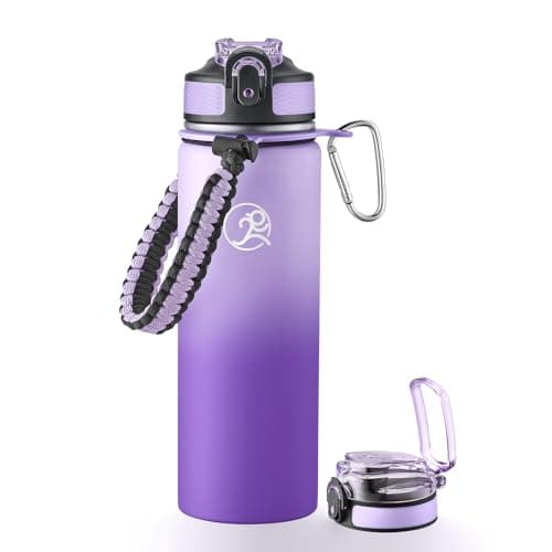 GOSWAG Insulated Sports Water Bottle, 24oz 2 Lids(with Straw/No Straw), Stainless Steel Water Bottles with Paracord Handle, Insulated Bottle with Double-Wall Vacuum Insulation - Image 1
