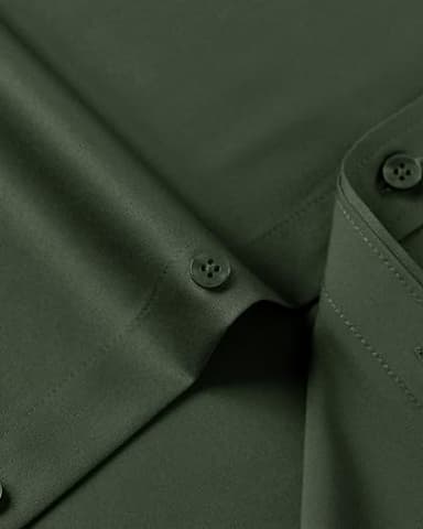 J.VER Men's Dress Shirts Solid Long Sleeve Stretch Wrinkle-Free Formal Shirt Business Casual Button Down Shirts Army Green Large - Image 6
