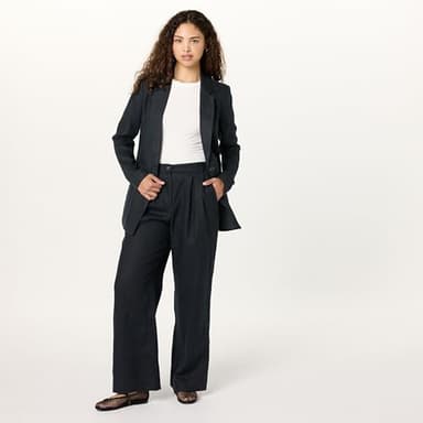 The Drop Women’s Amalia Relaxed Pleated Trousers, Black Linen, XL - Image 4