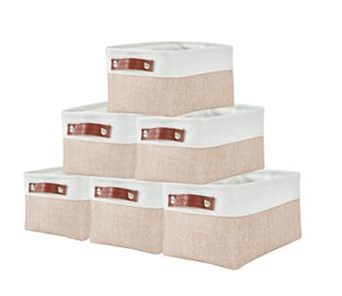 DECOMOMO Small Storage Basket, Closet Storage Bins, Baskets for Organizing Shelves (Beige & White, Small - 6 Pack) - Image 1