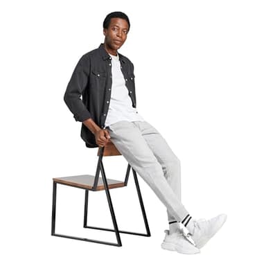 adidas Men's Essentials Fleece Tapered Cuff Big Logo Pants, Medium Grey Heather - Image 4