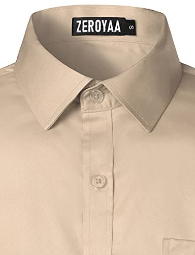 ZEROYAA Men's Urban Stylish Casual Business Slim Fit Long Sleeve Button Up Dress Shirt with Pocket ZLCL29 Khaki Medium - Image 5