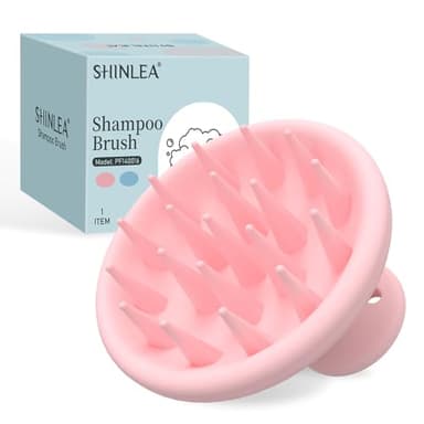 SHINLEA Silicone Scalp Massager Shampoo Brush, Head Scrubber with Soft Bristles for Hair Growth, Scalp Exfoliator for Dandruff Removal, Wet Dry Hair Brush for Scalp Care, Pink - Image 1