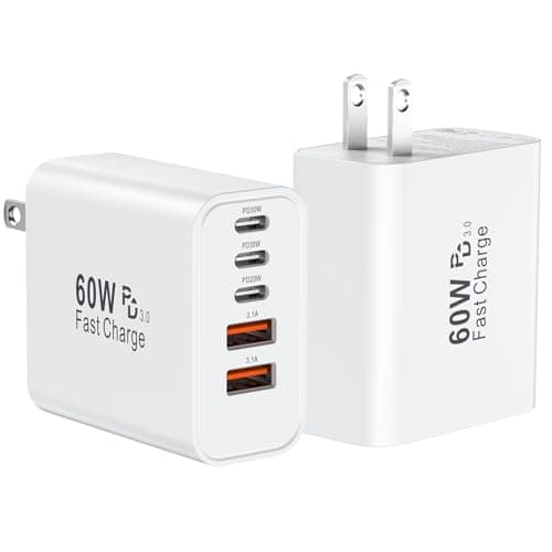 USB C Fast Wall Charger Block, 2Pack 60W USBC Charging Cubes, 5-Port PD+QC Power Adapter Multiport Brick Type C Box Plug for iPhone 17/16/15/14/13/12/11/Pro Max/Plus/Air, iPad mini/Pro,Galaxy S25/S24 - Image 1