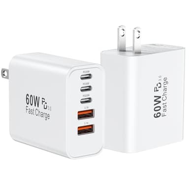 USB C Fast Wall Charger Block, 2Pack 60W USBC Charging Cubes, 5-Port PD+QC Power Adapter Multiport Brick Type C Box Plug for iPhone 17/16/15/14/13/12/11/Pro Max/Plus/Air, iPad mini/Pro,Galaxy S25/S24 - Image 1