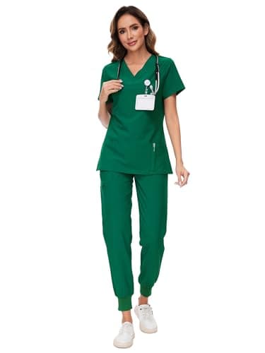 COZYFIT Scrubs for Women Set - Stretch V-Neck Scrub Top & Jogger Pant with 8 Pockets, Yoga Waistband, Anti Wrinkle, Slim Fit Women Scrubs - Image 1