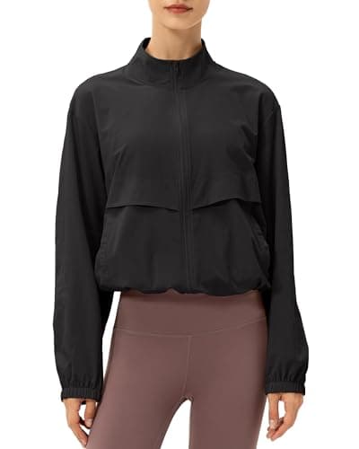 Locachy Women's Lightweight Zip Up Athletic Jacket Stand Collar Windproof Sun Protection Workout Outdoor Jacket Black M - Image 1