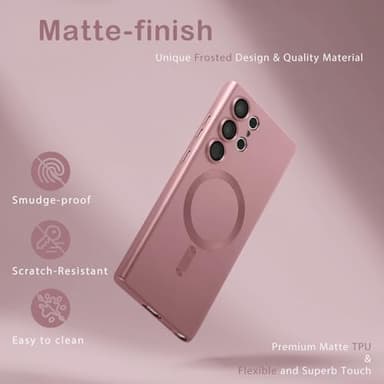 Amzfield Magnetic for Samsung Galaxy S24 Ultra Case for Women Men Girls [Compatible with MagSafe] [Camera Lens Protector] Matte Cute Slim Soft Silicone Bumper Shockproof Metallic Phone Case, Pink - Image 2