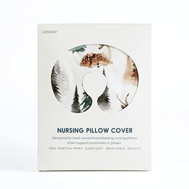 GRSSDER Nursing Pillow Cover Stretchy Minky Removable Nursing Covers for Breastfeeding Pillows, Ultra Soft Comfortable Slipcover for Boy and Girls, Stylish Watercolor Forest Deer and Leaves - Image 5