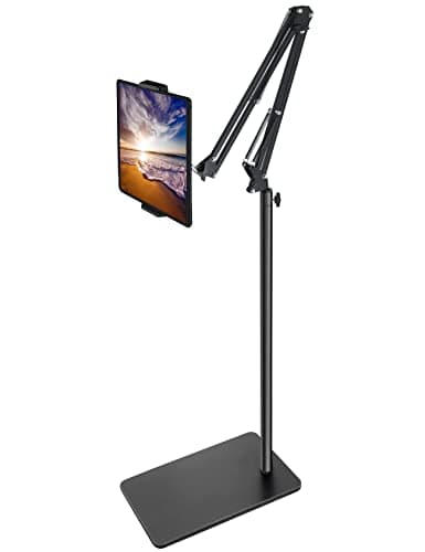 BluuSuuk Tablet Floor Stand with Double Weight Base, Overhead Bed Phone Mount Height Adjustable Arm Stretchable Stand Holder, Compatible with iPad Mini Air Pro, Galaxy Tab, Kindle, Switch, Cell Phones - Image 1