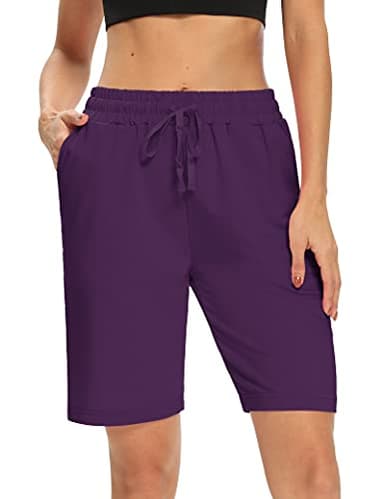 DIBAOLONG Womens Yoga Shorts Loose Comfy Drawstring Lounge Bermuda Shorts with 3 Pockets Purple L - Image 2