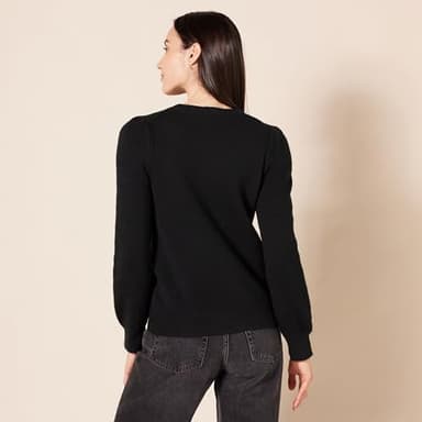 Amazon Essentials Women's Soft Touch Pleated Shoulder Crewneck Sweater, Black, Small - Image 3