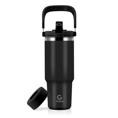 VUSIGN 30 oz Tumbler with Handle and Flip Straw, Stainless Steel Vacuum Insulated Water Bottle Travel Mug Thermal Cup for Home, Office, Car, Outdoors, Sports, Black - Image 1