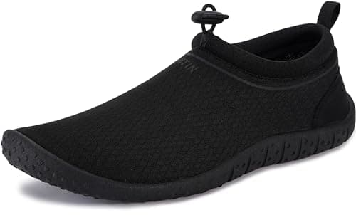 WHITIN Women's Water Shoes Aqua Barefoot Swim Beach Minimalist Size 7.5 Lightweight Ladies Surfing Boating Hiking Walking River Thick Sole Sneakers All Black 38 - Image 1