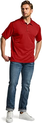 CQR Men's Polo Shirts, Tactical Short Sleeve Golf Performance Shirts, Lightweight Dry Fit UPF 50+ Pique, Frost Essential Red, Large - Image 3