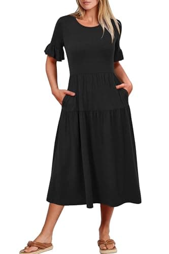 STYLEWORD Womens Summer Dresses Midi Casual Short Sleeve High Waist Maxi Sundress Beach Wedding Party Spring Dress 2024(Black,2XL) - Image 2