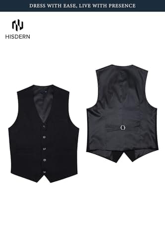 HISDERN Men's Suit Vest Business Formal Dress Waistcoat Vest with 3 Pockets for Suit or Tuxedo Black - Image 5