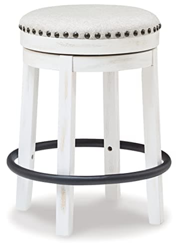 Signature Design by Ashley Valebeck 24" Counter Height Upholstered Swivel Stool, White & Black - Image 1