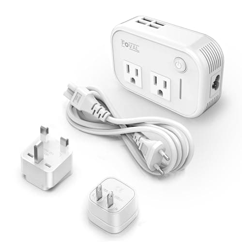 FOVAL Power Step Down 220V to 110V Travel Voltage Converter International Power Adapter for Hair Straightener/Curling Iron with 4-Port USB Charging US/UK/AU/EU Universal Plug Adapter (White) - Image 1