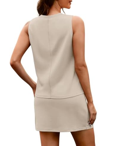 WIHOLL Two Piece Sets for Women Going Out Summer Active Wear Business Casual Outfits 2 Piece Skirt Shorts Sets Workout Matching Athletic Clothing 2025 Spring Jogger Athleisure Beige M - Image 5