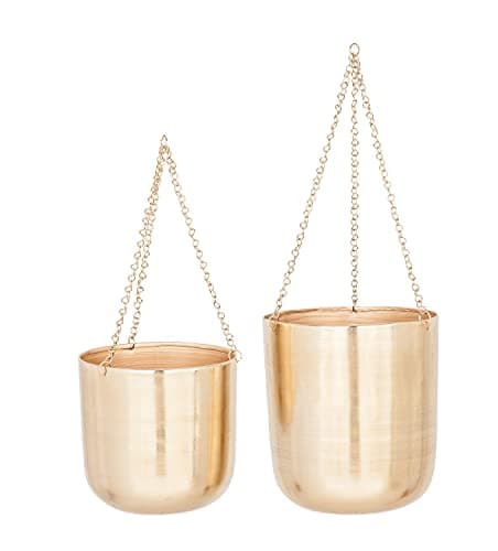 CosmoLiving by Cosmopolitan Metal Indoor Outdoor Wall Planter Indoor Outdoor Hanging Dome Hanging Planter with Chain, Set of 2 Plant Hanger 9", 11"H, Gold - Image 1