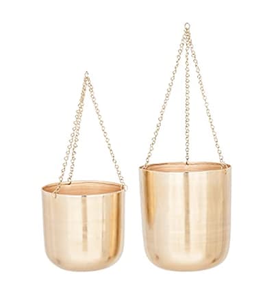CosmoLiving by Cosmopolitan Metal Indoor Outdoor Wall Planter Indoor Outdoor Hanging Dome Hanging Planter with Chain, Set of 2 Plant Hanger 9", 11"H, Gold - Image 1