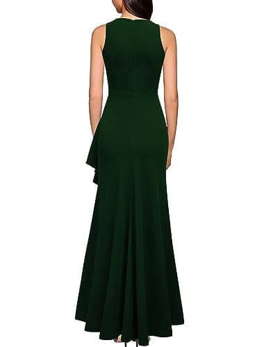 WOOSEA Women's Crew Neck Sleeveless Split Bodycon Mermaid Evening Cocktail Long Dress Green - Image 2