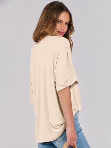 ANRABESS Womens Tops Oversized T Shirts Short Sleeve Crewneck Summer Casual Loose Basic Tee Shirt 2025 Trendy Fashion Clothes Cream Medium - Image 3