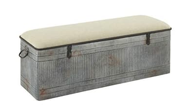 Deco 79 Metal Room Storage Bench Galvanized Entryway Bench with Cream Burlap Top, Bench 50" x 16" x 18", Gray - Image 16