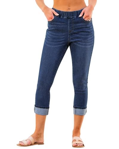 GRAPENT Trouser Jeans Western Womens Clothing High Waisted Capris for Women Crop Pants Women's Wear to Work Pants & Capris Work Jeans for Women Color Nightfall Blue Size XL X-Large - Image 1