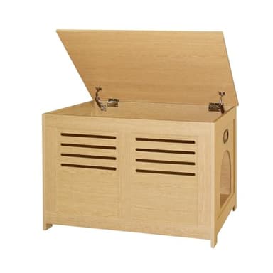 DINZI LVJ Litter Box Enclosure, Flip Top Litter Box Furniture, Good Ventilation, Hidden Cat Washroom, 27.6" L x 19.7" W x 19.7" H, Entrance Can Be on Left or Right, Wooden Cat House, Natural - Image 1