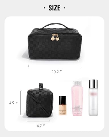 EACHY Travel Makeup Bag, Large Capacity Cosmetic Bags for Women, Waterproof Portable Open Flat Toiletry Bag Make up Bag with Divider and Handle, Gifts for Women (LD-Black, Large) - Image 6