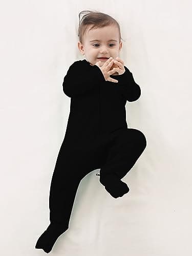 GUISBY Footless Pajamas Baby Boy, Soft Rayon Zipper Sleepers for Baby Girl Black 0-3 Months - Image 4