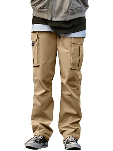 HOTake Cargo Joggers for Men Baggy Cargo Pants for Men Joggers Sweat Pants Sweatpants Streetwear Trousers for Men XX-Large Zip-Khaki - Image 5